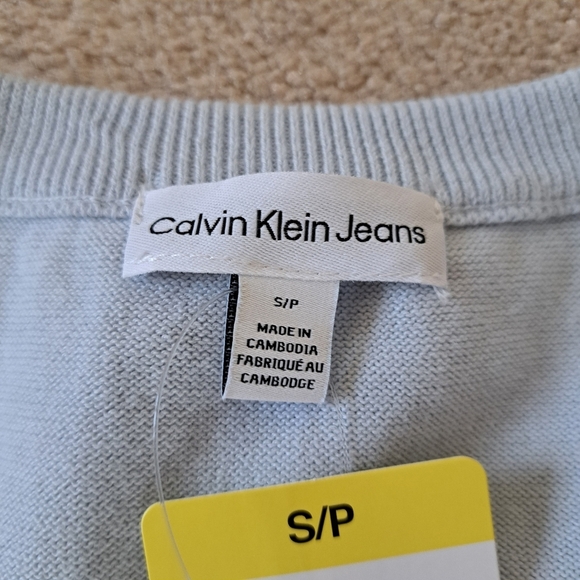 Calvin Klein Jeans V-Neck Sweater Women's Small Pale Blue Cotton Knit Top - Picture 8 of 13